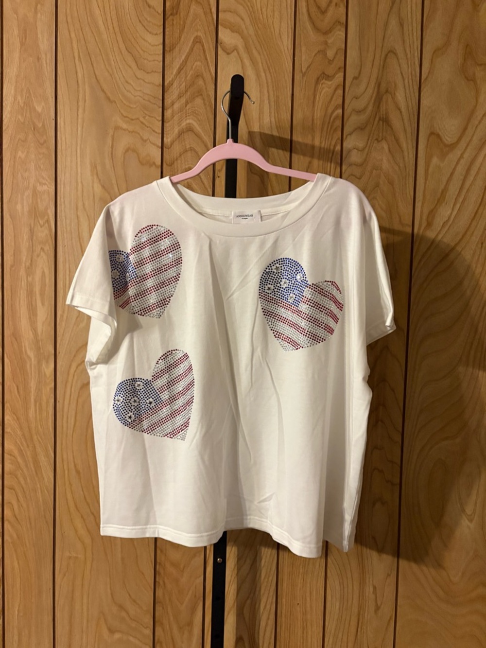 Anniewear USA Rhinestone Heart Tee Patriotic Graphic Top Size S NWOT